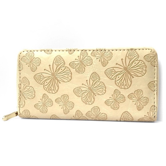 Blossom Boutique Handbags - 1 LEFT Taupe Butterfly Embossed Faux Leather Women’s Zippered Cute Summer Wallet
